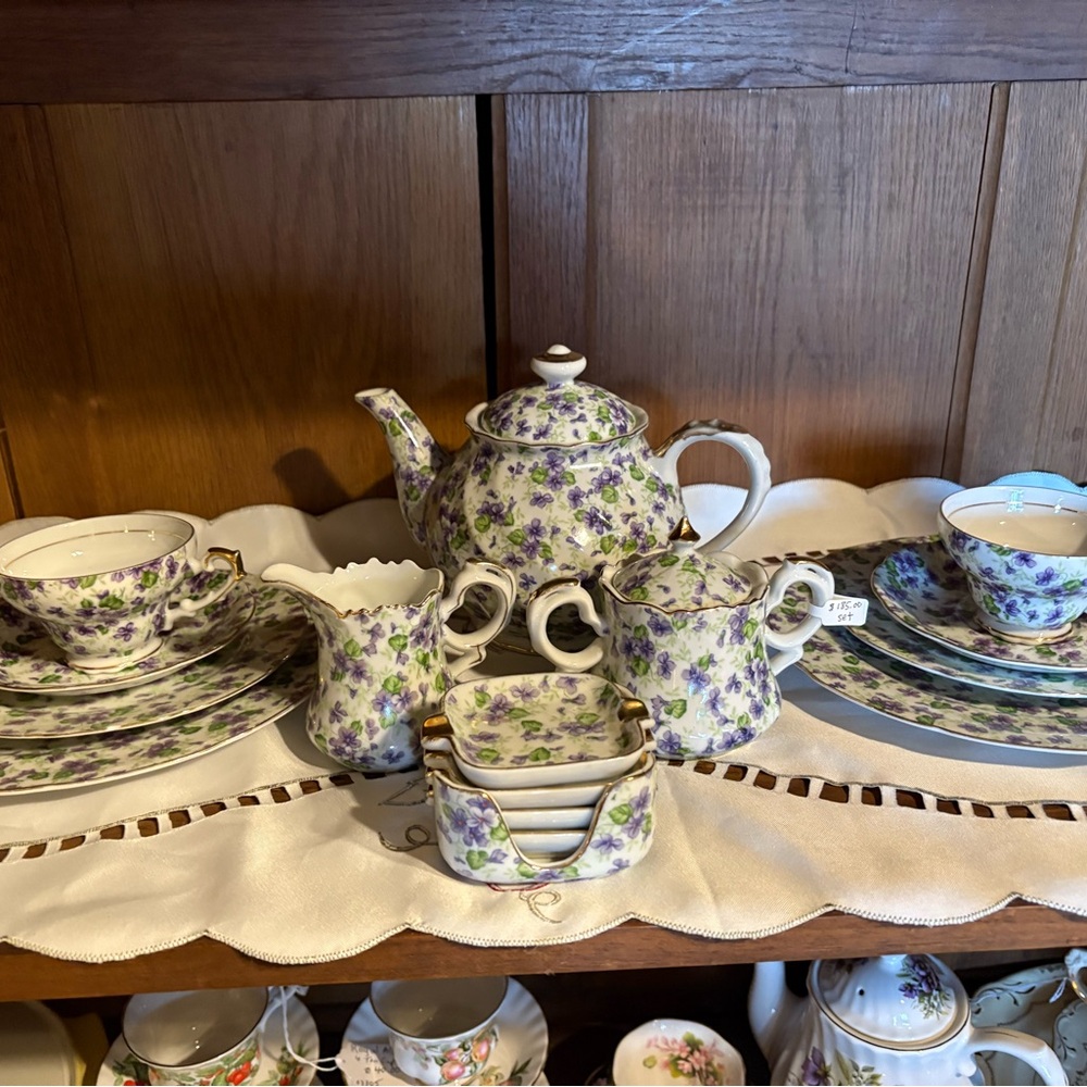 Floral Tea Set with Purple Accents